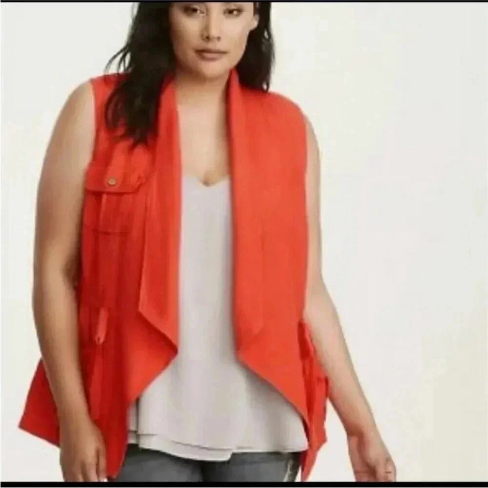 TORRID womens‎ vest Draped Open front Utility Jacket Coral gorpcore Plus Size